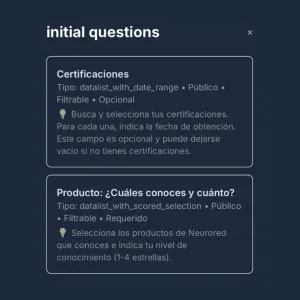 Mockup de definición de reglas y formularios estructurados