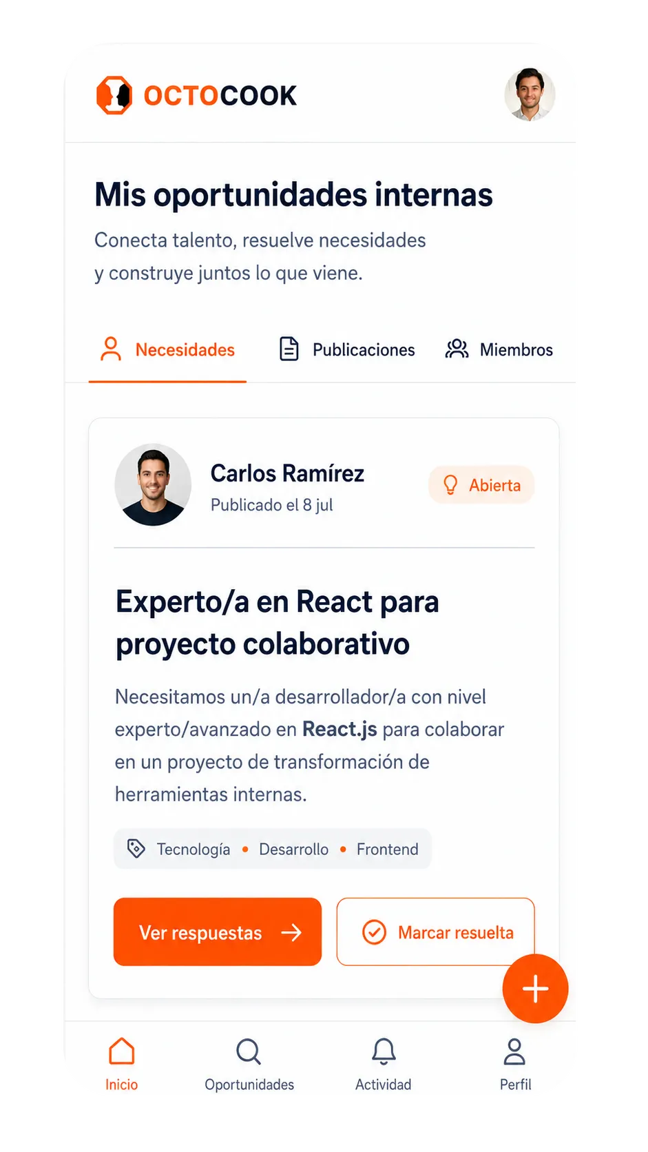 OctoCook — tablero de oportunidades y necesidades internas del equipo